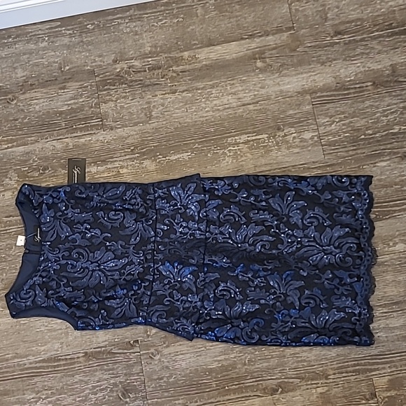 NWT 🆕️Lyman Women's Peplum Lined Dress Midnight Blue Sequins on Black Lace Sz10 - Picture 3 of 8